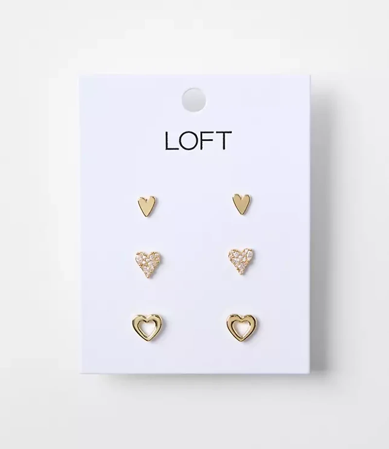 Pave Heart Stud Earring Set