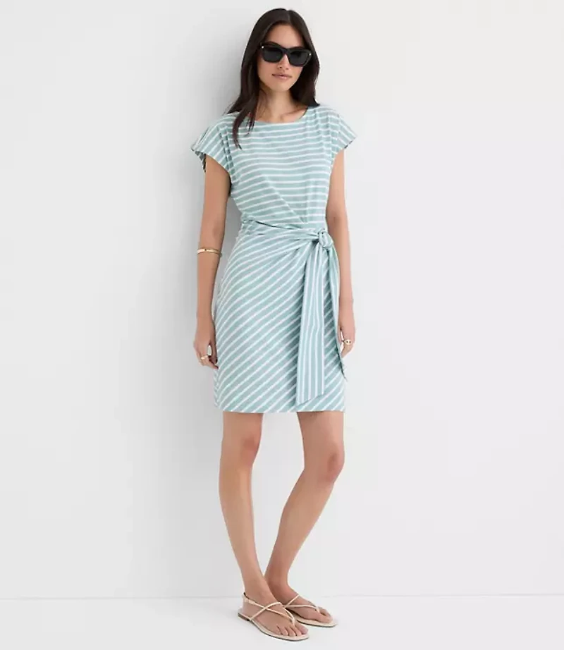 Striped Side Tie Wedge Tee Mini Dress