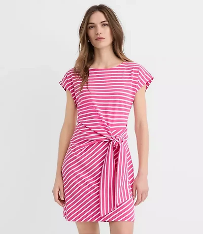 Striped Side Tie Wedge Tee Mini Dress