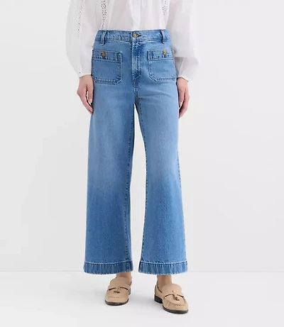 Petite Curvy Palmer Wide Leg Crop Jeans Classic Mid Wash