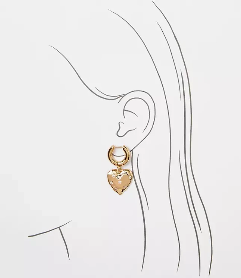 Sparkle Heart Drop Hoop Earrings