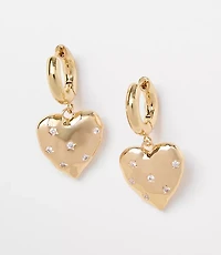 Sparkle Heart Drop Hoop Earrings