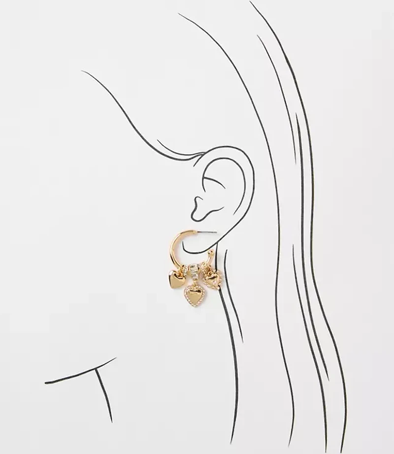 Sparkle Heart Cluster Hoop Earrings