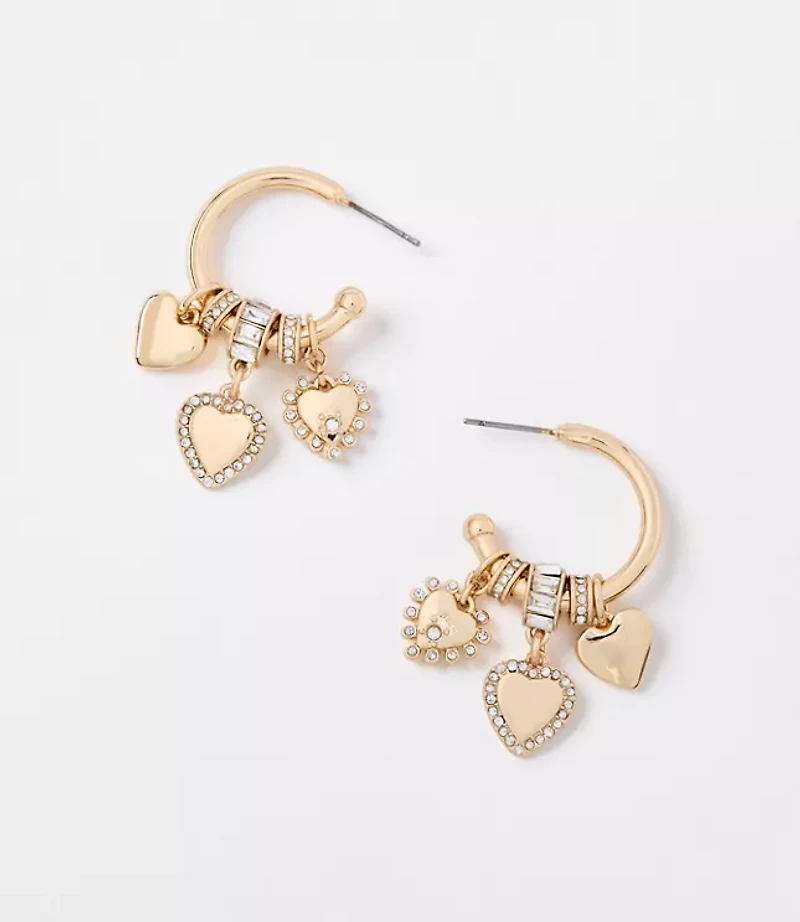 Sparkle Heart Cluster Hoop Earrings
