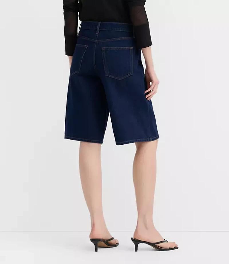 Rivete Petite Curvy High Rise Denim Bermuda Shorts Dark Rinse