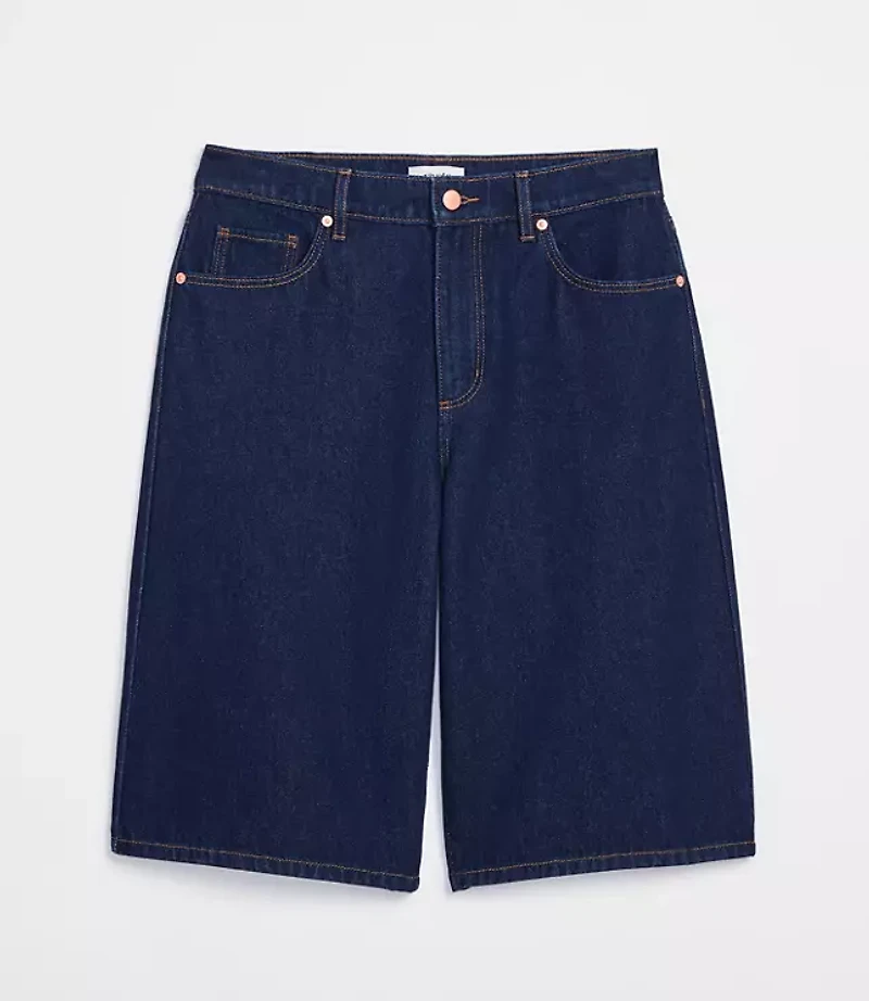 Rivete Petite Curvy High Rise Denim Bermuda Shorts Dark Rinse