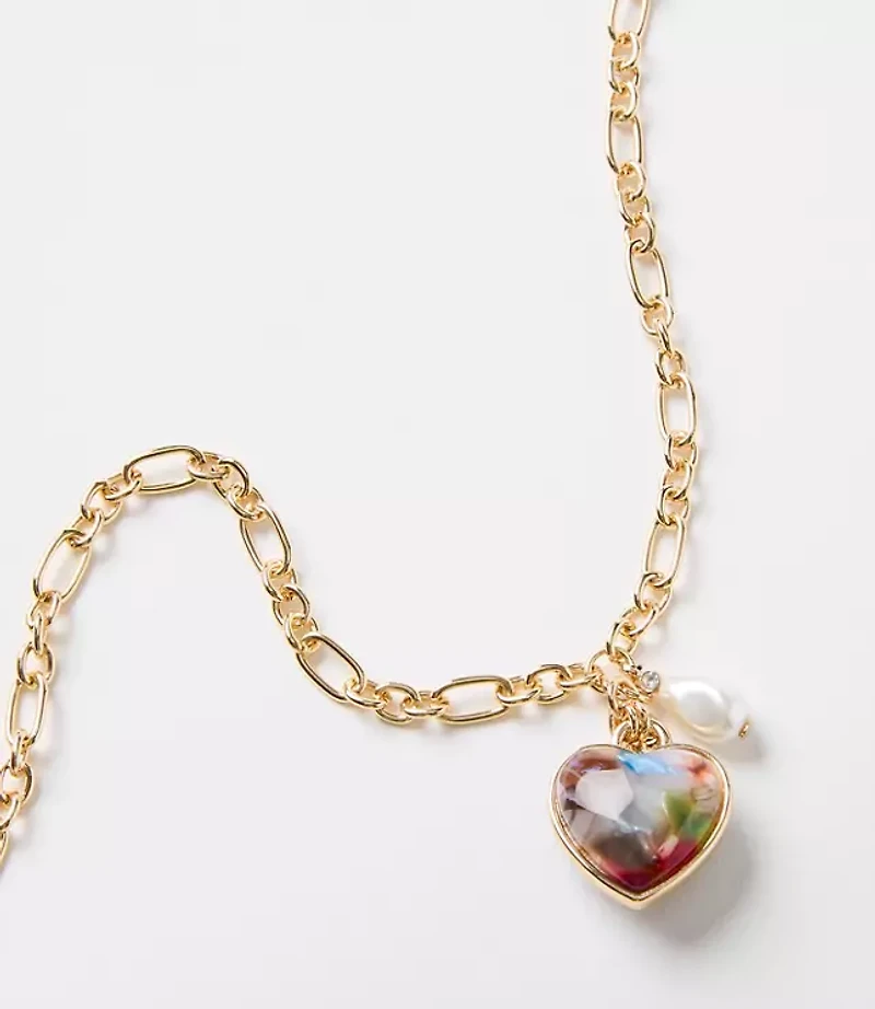 Tortoiseshell Print Puffy Heart Pendant Necklace