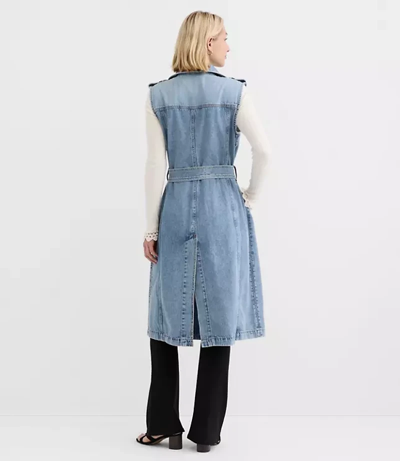 Denim Sleeveless Trench Coat Light Wash
