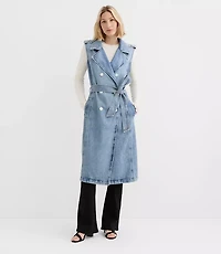 Denim Sleeveless Trench Coat Light Wash