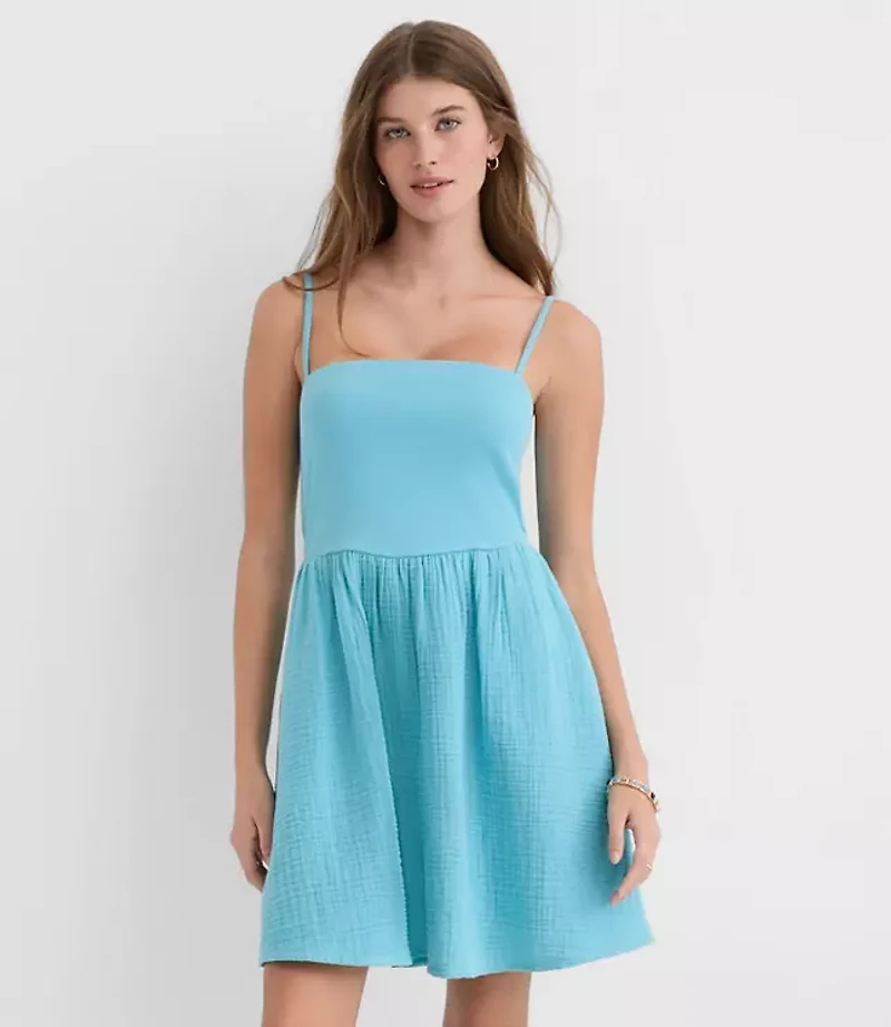 LOFT Beach Triple Cloth Mixed Media Mini Pocket Dress