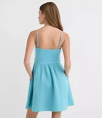 LOFT Beach Triple Cloth Mixed Media Mini Pocket Dress