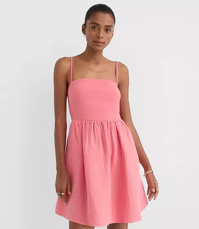 LOFT Beach Triple Cloth Mixed Media Mini Pocket Dress