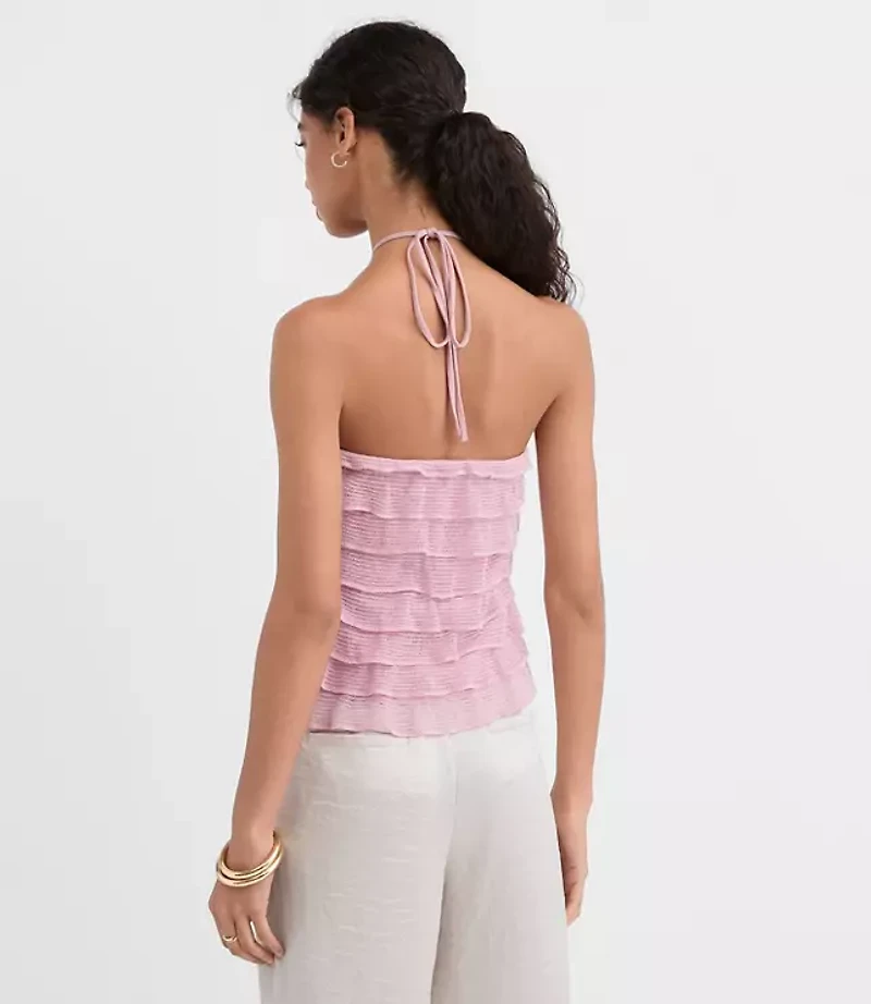 Petite Mesh Ruffle Halter Top