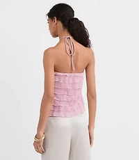 Petite Mesh Ruffle Halter Top