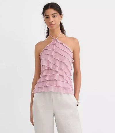 Petite Mesh Ruffle Halter Top