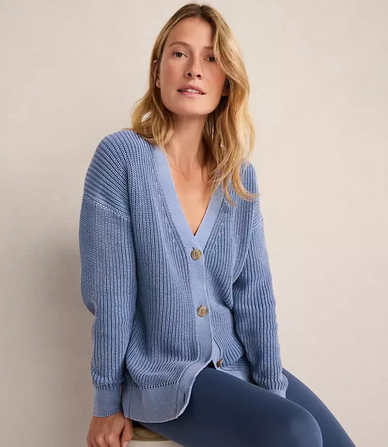 Haven Well Within Garment-Dyed Organic Cotton Shaker Stitch Cardigan