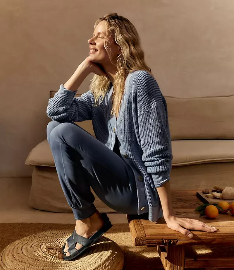 Haven Well Within Garment-Dyed Organic Cotton Shaker Stitch Cardigan