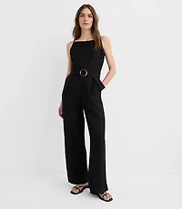 Linen Blend Belted Jumpsuit