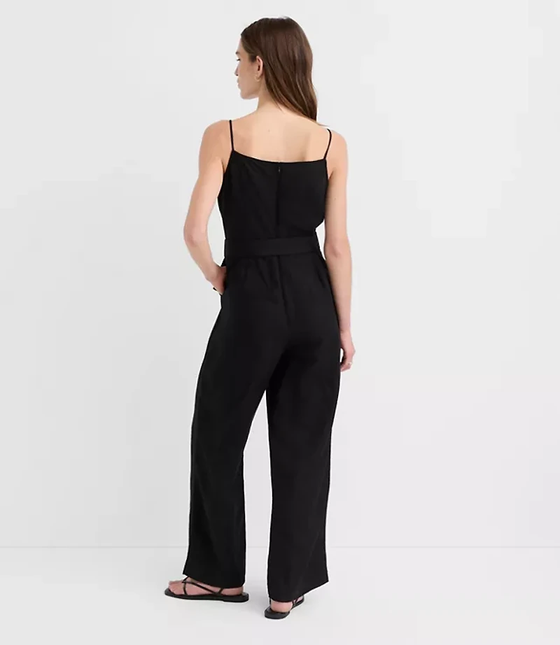 Linen Blend Belted Jumpsuit