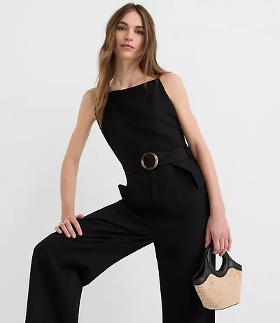Linen Blend Belted Jumpsuit