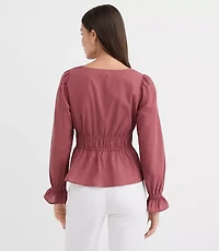 Petite Tie Waist V-Neck Blouse