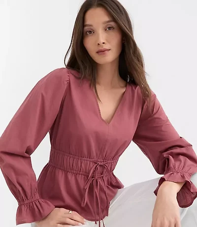 Petite Tie Waist V-Neck Blouse