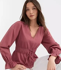 Petite Tie Waist V-Neck Blouse