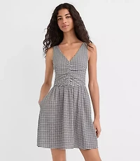 Petite Gingham Ruched Mini Pocket Dress