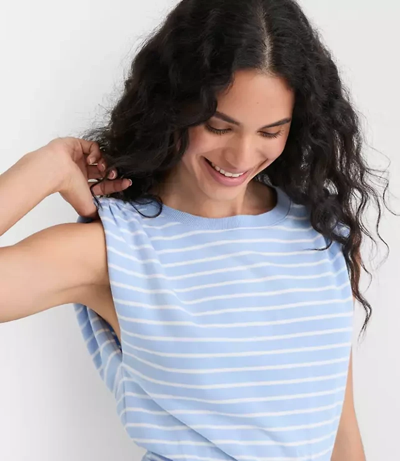 Petite Stripe Shirred Terry Mini Pocket Dress