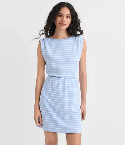 Petite Stripe Shirred Terry Mini Pocket Dress
