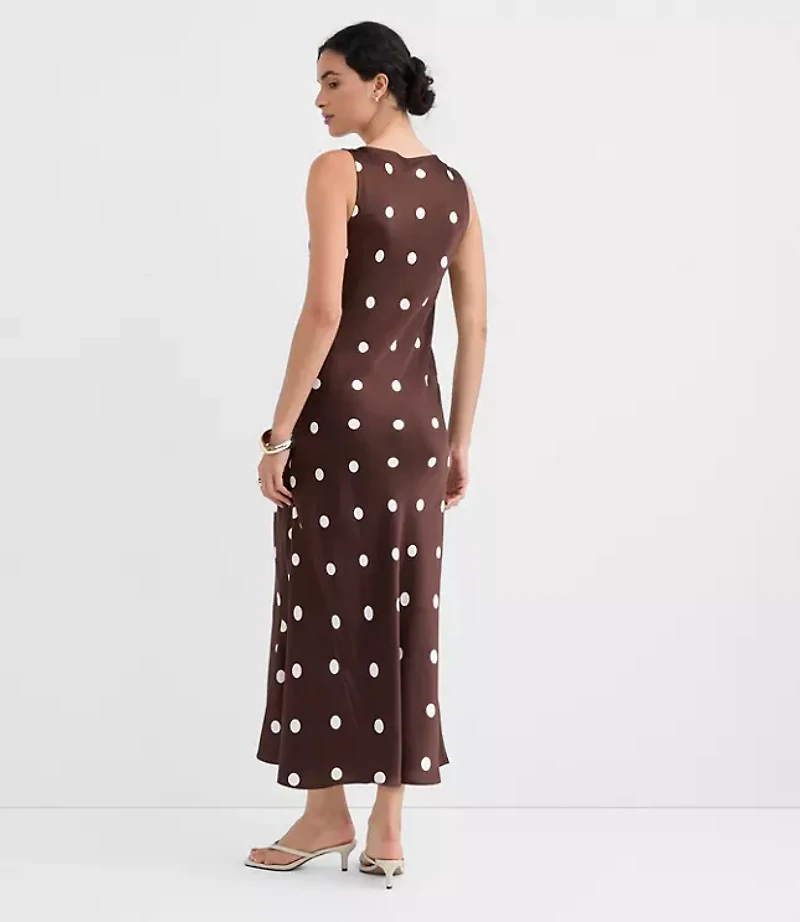 Petite Dotted Satin V-Neck Bias Maxi Dress