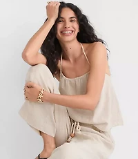 Petite LOFT Beach Rope Tie Linen Cotton Halter Top