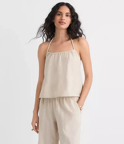 Petite LOFT Beach Rope Tie Linen Cotton Halter Top