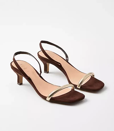 Metallic Slingback Kitten Heel Sandals