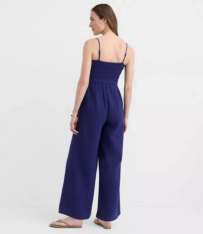 LOFT Beach Triple Cloth Smocked Jumpsuit