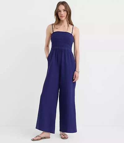 LOFT Beach Triple Cloth Smocked Jumpsuit