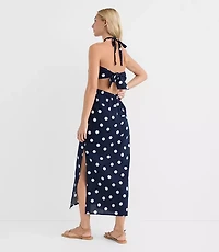 Petite LOFT Beach Polka Dot Linen Cotton Cutout Halter Maxi Dress