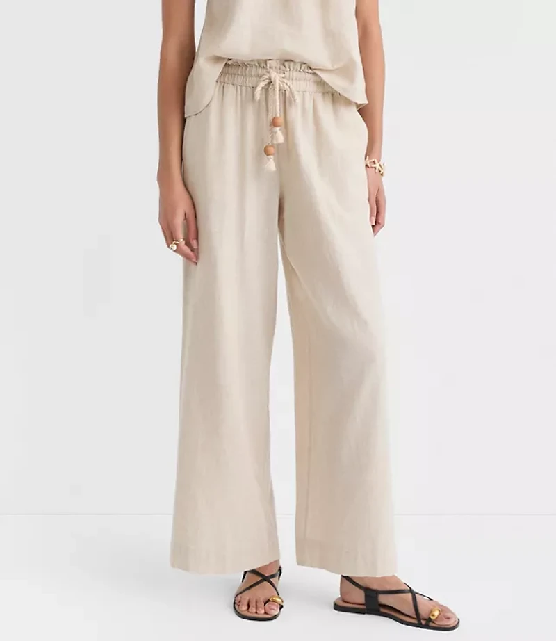 Petite LOFT Beach Rope Tie Linen Cotton Wide Leg Pants