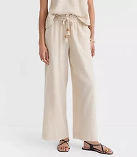Petite LOFT Beach Rope Tie Linen Cotton Wide Leg Pants