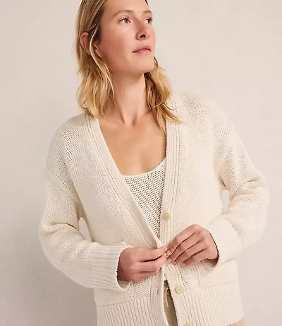 Haven Well Within Organic Cotton Linen Plaited V-Neck Cardigan