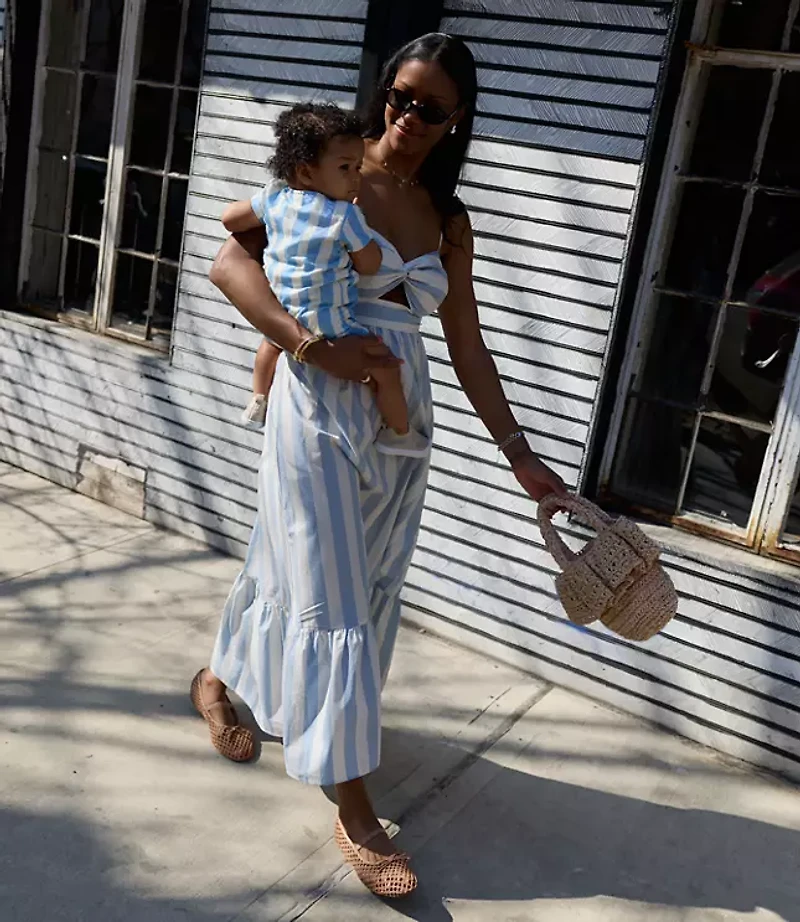 LOFT x Mon Coeur Linen Blue Cabana Romper