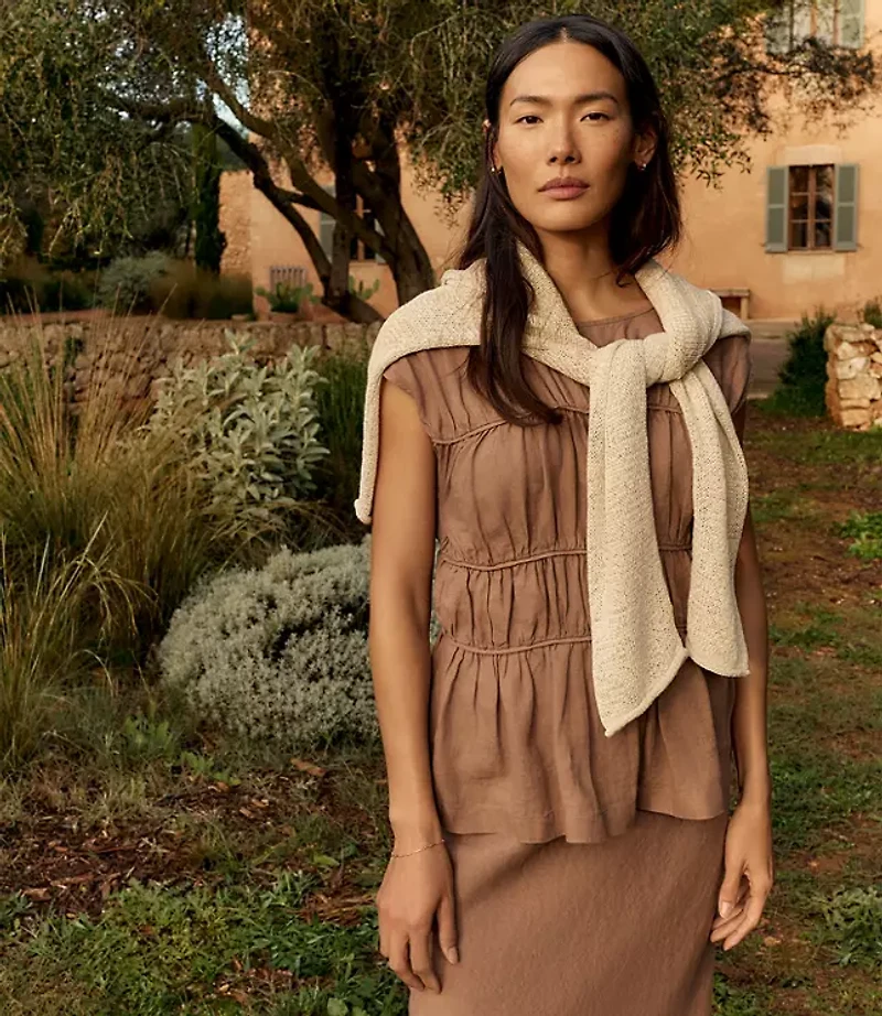 Haven Well Within Linen Shirred Sleeveless Top