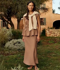 Haven Well Within Linen Bias Cut Midi Skirt