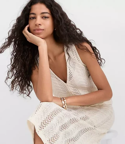 Petite Crochet Button V-Neck Top