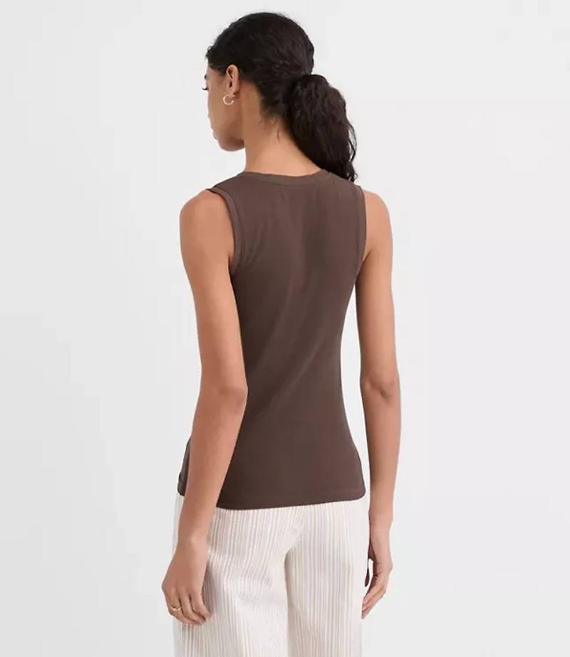 Petite Lace Up Perfect Ribbed Scoop Neck Tank Top