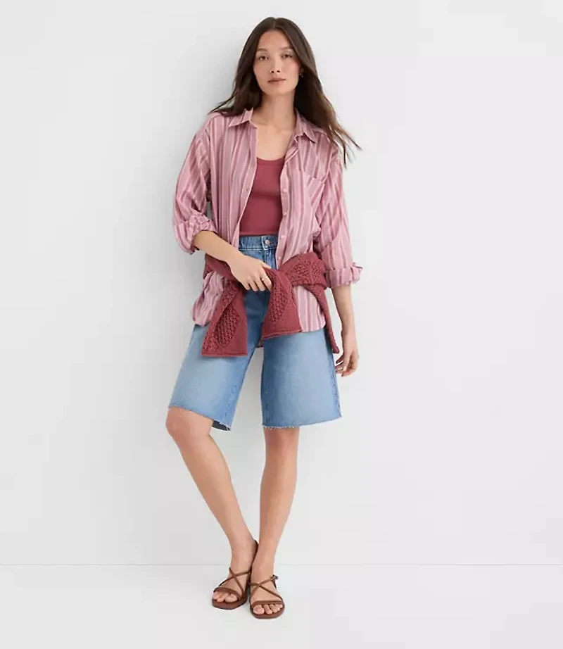 Petite Striped Everyday Oversized Pocket Shirt