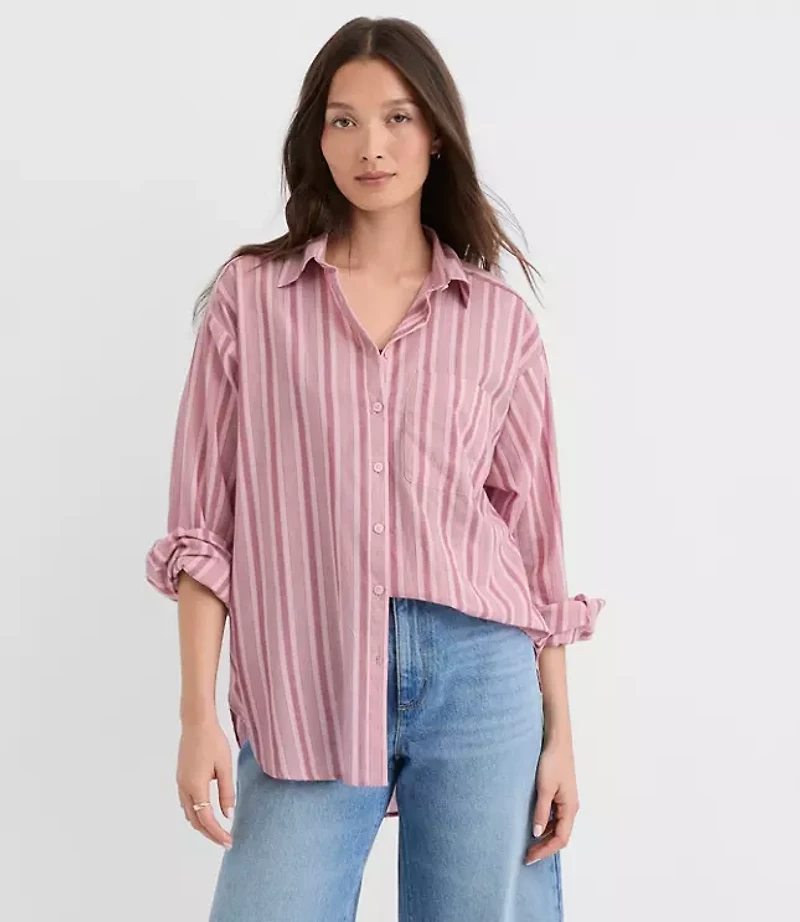 Petite Striped Everyday Oversized Pocket Shirt