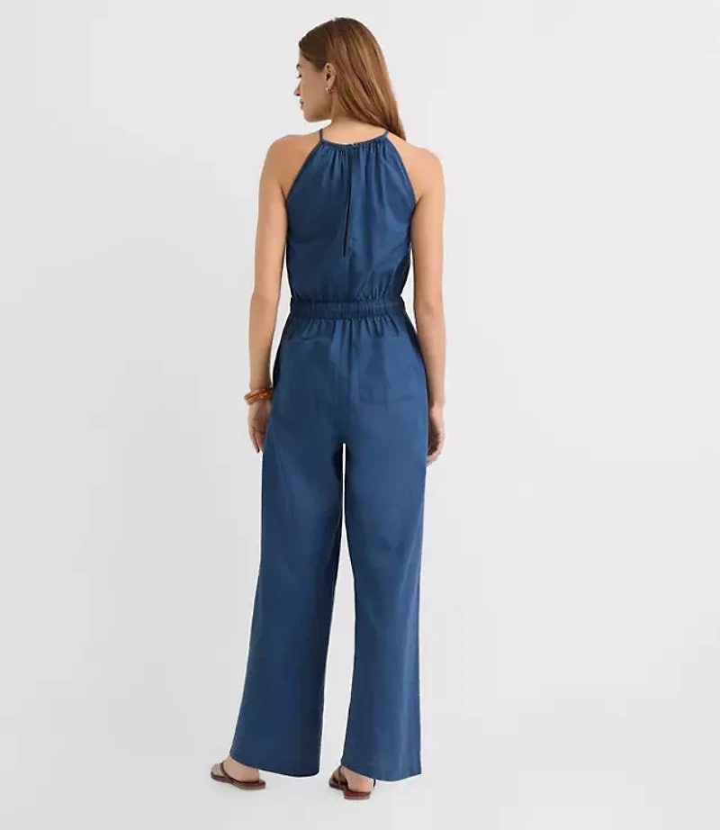 Petite LOFT Beach Rope Tie Linen Cotton Halter Jumpsuit