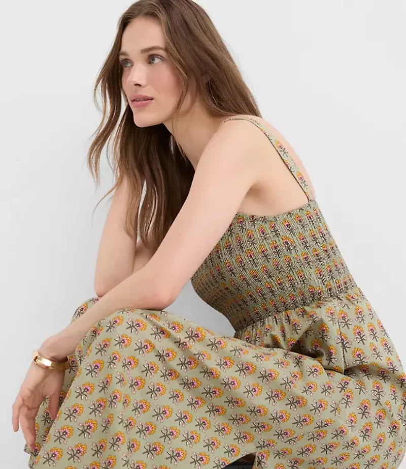 Petite LOFT Beach Garden Smocked Maxi Pocket Dress