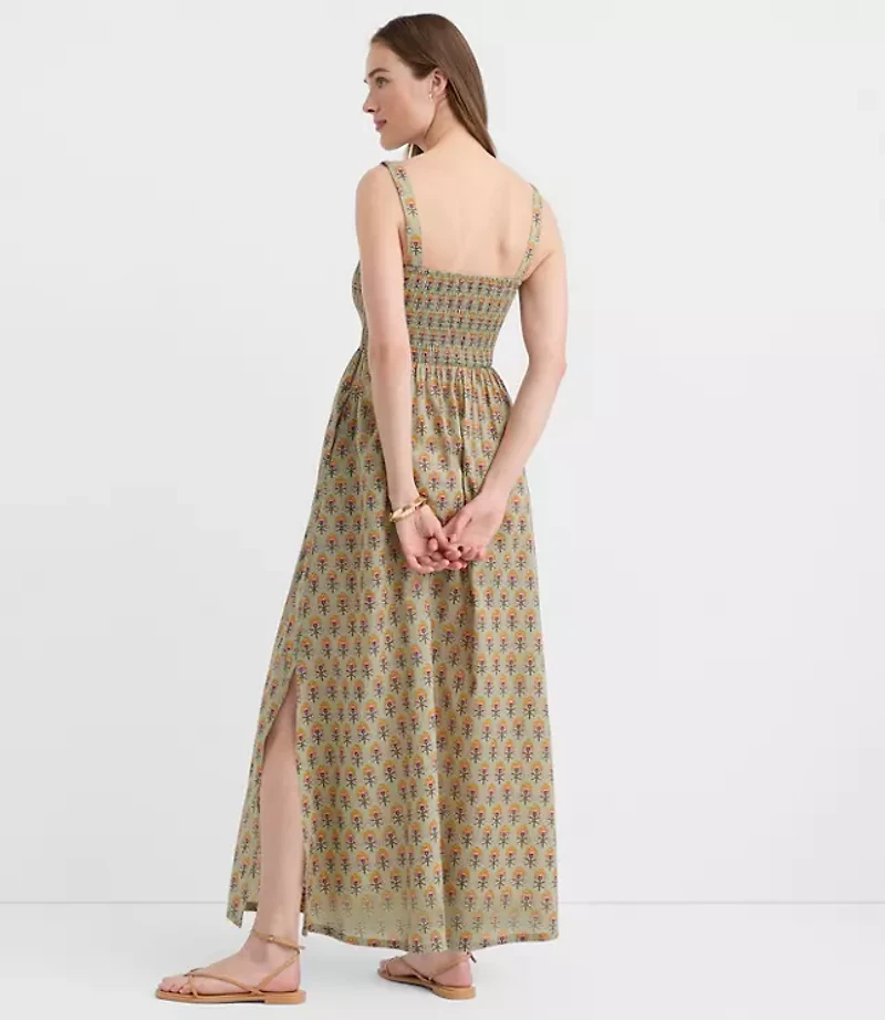 Petite LOFT Beach Garden Smocked Maxi Pocket Dress